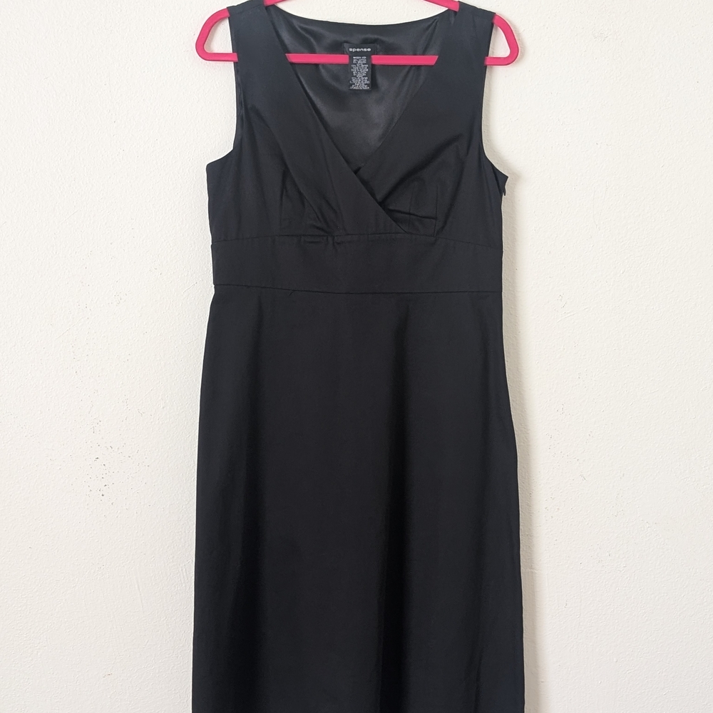 Spense Black Sleeveless Surplice Midi Dress Size 10 Stretch Cotton Blend V-Neck